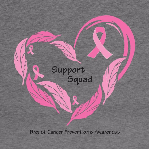 Breast cancer support squad, black type with feathers & ribbons by Just Winging It Designs